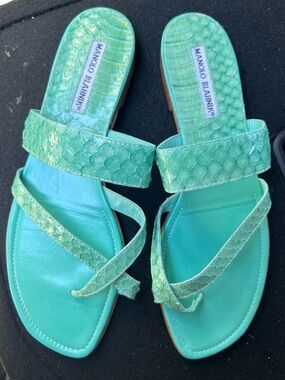 Manolo Blahnik Muluca snake-effect leather sandals . Size 39,5- USA 8.5